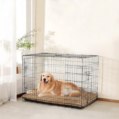 Dog Crate Pad for Medium Dog - 30"x20" Memory Foam Dog Bed, Washable & Anti-Slip Dog Bed Mat, Ultra Soft Kennel Pad for Dogs Cozy Sleeping Mat, Khaki