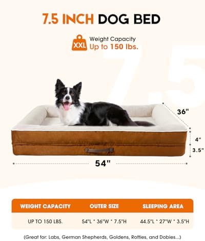 Upvilla Orthopedic Dog Bed XXL, Four-Sided Dog Sofa, Washable Cover, Brown