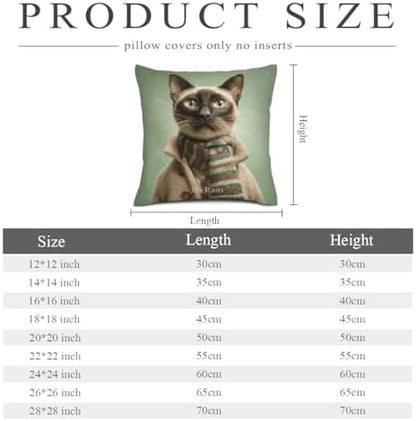 InkRain Winter Animal Cute Siamese Cat Pillow Cover 28x28 Inch Set of 2 Home Decor Decorative Cotton Linen Illustration Pillowcases for Living Room House Sofa