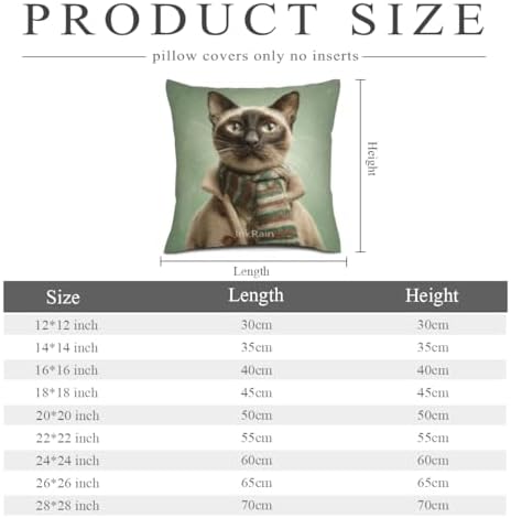InkRain Winter Animal Cute Siamese Cat Pillow Cover 24x24 Inch Set of 2 Home Decor Decorative Cotton Linen Illustration Pillowcases for Living Room House Sofa