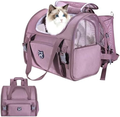 Lollimeow Expandable Cat Carrier Backpack for Large Cats - Airline Approved Pet Carrier Backpack for Small Dogs, Hiking & Travel, Waterproof with Breathable Mesh, 14lbs Capacity (Plum, Standard)