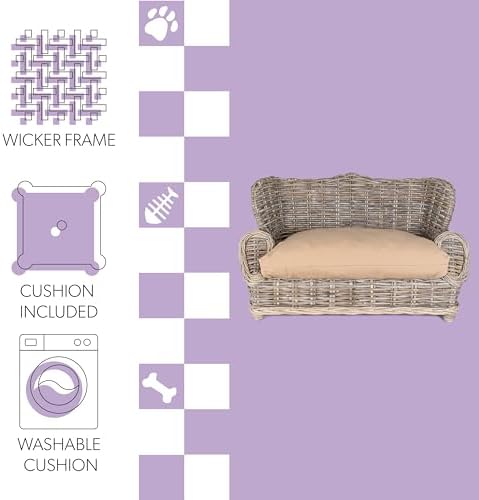 DBD1004A Classic 27.5" x 18" Mediterranean Handwoven Rattan Dog Daybed with Machine-Washable Cushion, Kubu Gray