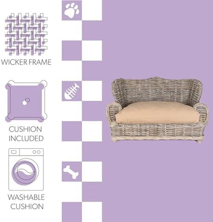 DBD1004A Classic 27.5" x 18" Mediterranean Handwoven Rattan Dog Daybed with Machine-Washable Cushion, Kubu Gray
