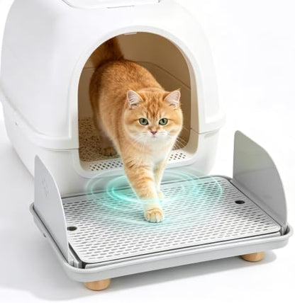 Litter Box Step, Cat Litter Box Ramp/Catcher with Splash-Proof Side Baffles