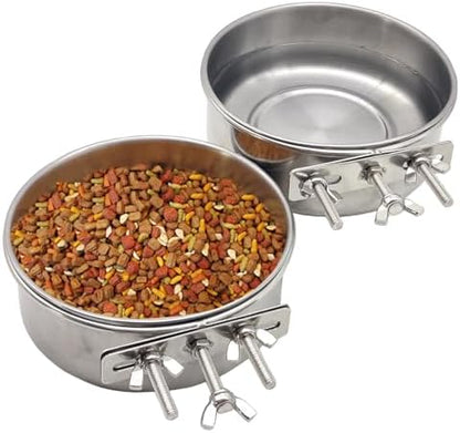 PINVNBY 2pcs Stainless Steel Bird Bowl - XL Water Dish for Parrot, Parakeet, African Greys, Conure, Cockatiels, Lovebird, Budgie, Chinchilla