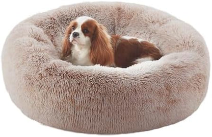 30 inches Faux Fur Fluffy Donut Dog Bed for Medium Dogs,Brown