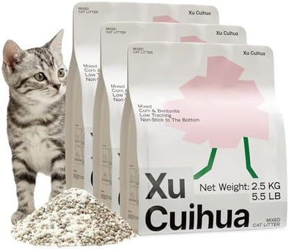 XuCuiHua Bentonite Mix Cat Litter, Strong Clumping Litter, Odor Control, Easy Scooping, Clumps Lift Cleanly, Low Dust, Corn & Cassava Litter, 5.5 LB x 3 Bags