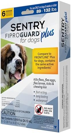 Sentry Fiproguard for Dogs, Flea and Tick Prevention for Dogs (89-132 Pounds), Includes 3 Month Supply of Topical Flea Treatments