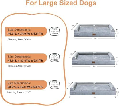 NANUYA Orthopedic Dog Bed for XX-Large Dogs, 44 x 34 Inch, Light Grey