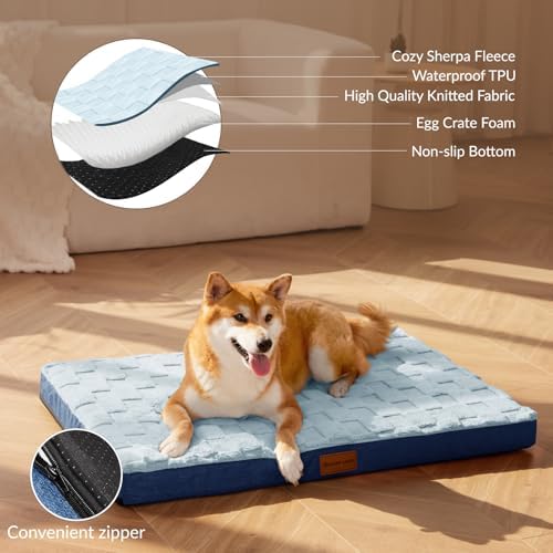 Patas Lague Orthopedic Large Dog Bed Washable Pet Crate Mat 42''X28'' Blue