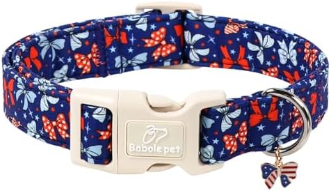 4th of July Dog Collar Navy Patriotic Bow Dog Collars for Medium Dogs - Lightweight Adjustable Independence Day Girl Puppy Collars Cute USA Flag Bow Female Dogs Collar M