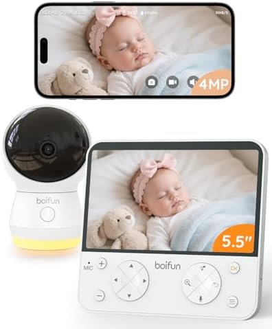 BOIFUN AI Baby Monitor with Camera and Audio, Safety Alerts (Tummy Sleeping & Face Area), WiFi Smartphone APP Control, Colorful Night Light, 2K HD Night Vision, Motion & Cry Detection, Two-Way Talk
