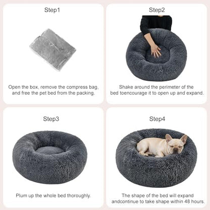 Small Dog Calming Beds Donut Washable Round Puppy Cat Bed Anxiety Dog Bed