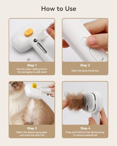 ROJECO 3-in-1 Pet Steam Brush,Spray Hair Removal Detangling Comb