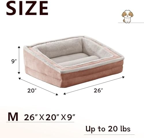 Laojin Balhen Cat Couch for Pets, Washable Cat Beds for Indoor Cats, Super Soft Plush Supportive Dog Couch Bed for Puppy and Kitten with Anti-Slip Bottom, 26inch, Pink