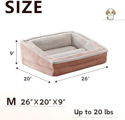 Laojin Balhen Cat Couch for Pets, Washable Cat Beds for Indoor Cats, Super Soft Plush Supportive Dog Couch Bed for Puppy and Kitten with Anti-Slip Bottom, 26inch, Pink