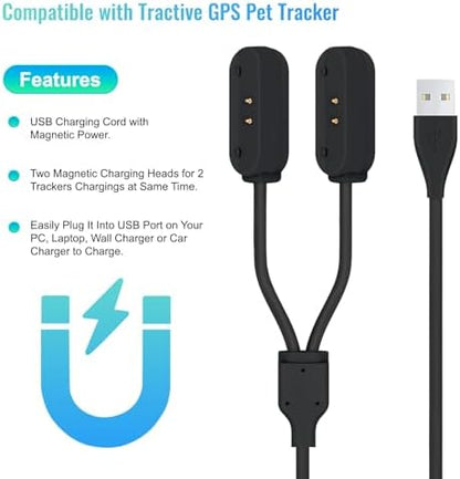 2-in-1 Portable Magnetic Quick Charge Cable | Anti-Lost Heavy-Duty | Replacement for Tractive Dog GPS Tracker | Travel-Friendly Compact USB Cord for Home & Outdoor (Black)