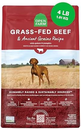 Open Farm Ancient Grains Dry Dog Food, Grass-Fed Beef Kibble, 4lb Bag