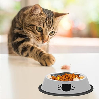 Serentive 4 Pcs Non-Slip Stainless Steel Small Cat Food Bowls - Unbreakable, Thicken 7 Oz Cat Dishes - Indoor, Removable Rubber Base, Easily Clean, Lovely Color
