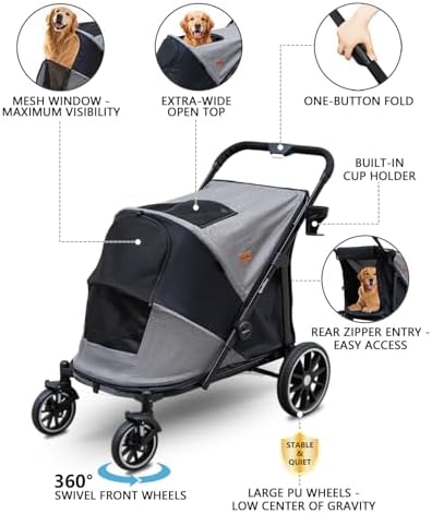 Dog Stroller for Large & Medium Dogs, up to 130 lbs Pet Stroller