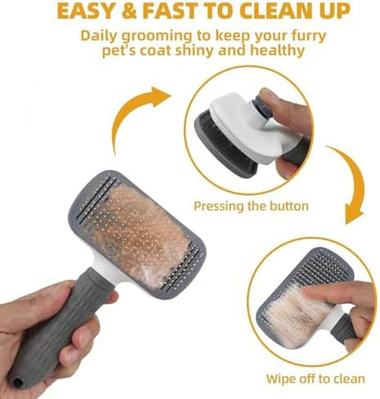 Dog Brush for Shedding,9 PCS in One Pet Slicker Hair Brush Kit with Pet Nail Clipper and File - Dog Cat Grooming Deshedding Undercoat Rake Brush Comb for All Small Large Dogs Cats Grey