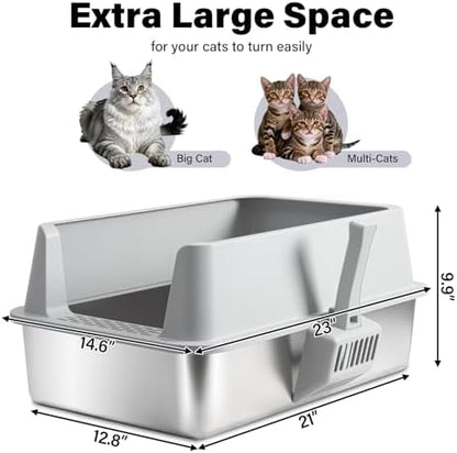 Stainless Steel Litter Box, XL Metal Litter Box with Lid 2 Pack