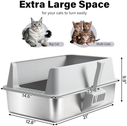 Stainless Steel Litter Box, XL Metal Litter Box with Lid 2 Pack