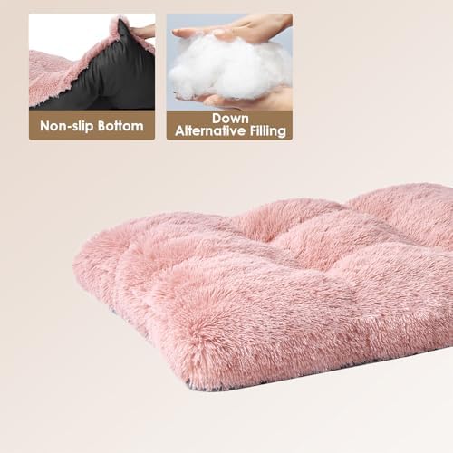 EHEYCIGA Fluffy Dog Crate Bed for Small Dogs, Plush Crate Pad, Pink
