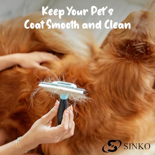 Sinko Deshedding Tool for Dogs & Cats, Pet Grooming Brush, Skin Friendly, Effectively Reduces Shedding by up to 95% for Short Medium Long Pet Hair (Blue)