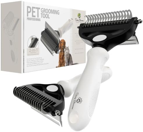 Spring Blossoms-2 in 1 Professional Grooming Rake for Cats & Dogs-Dematting Comb for Easy Mats & Tangles Removing,Pet Brush Safe No More Nasty Shedding and Flying Hair (Cloud Dancer White)
