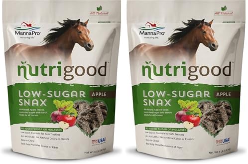 Manna Pro NutriGood Low-Sugar Apple Snax Horse Treats,All-Natural,No Added Sugar or Molasses,Low-Starch Formula,Ideal for Horses with Metabolic Needs,4 lb Bag,(Pack of 2)