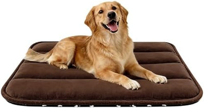 Dog Bed Mat, Reversible Dog Crate Pad with Washable Kennel Mat and Soft Foam, Flat Pet Bed for Dogs & Cats, for Crates Carriers & Travel (Dark Brown, 34" L*20" W*1.5" Th)