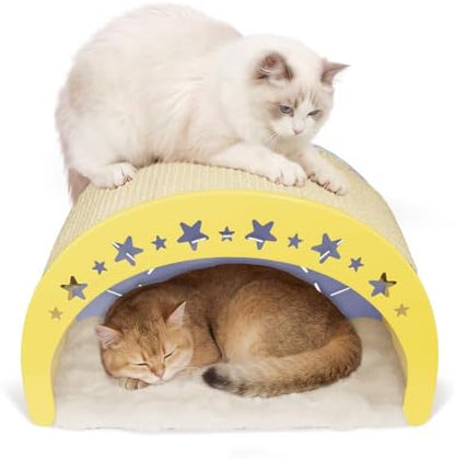 3-in-1 Crescent Elevated Cat Bed with Removable Sisal Scratcher & Soft Fleece Mat, Rocking Cat Hammock Lounge for Indoor Cats, Kittens & Small Animals, Purple