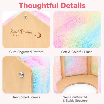 Guinea Pig Hideout House, Tie Dye Plush Small Animal Hideaway Shelter with Wooden Frame, Cozy Pet Bed for Guinea Pigs, Hamsters, Hedgehogs, Chinchillas, Rats and Small Pets