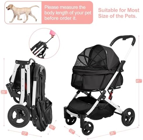Pet Stroller for Small Dogs and Cats, Black