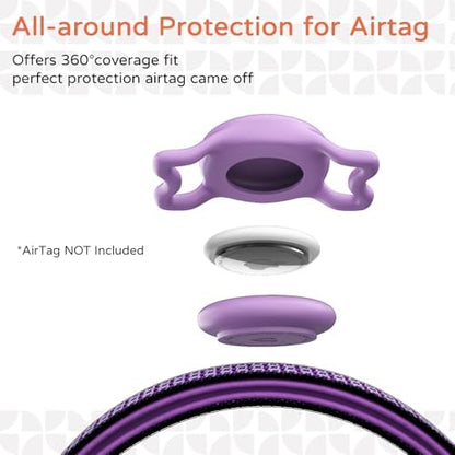 Waterproof AirTag Dog Collar with QR Code Dog Tag, Purple M