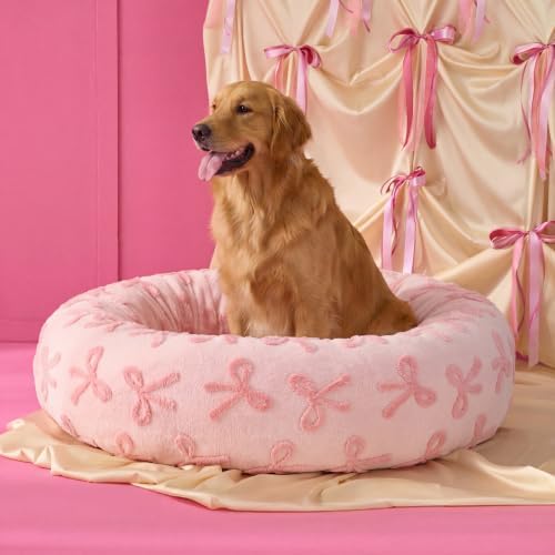 Lesure Shown on TV Jacquard Donut Dog Beds Extra Large,Pink Taffy 42x42x9in