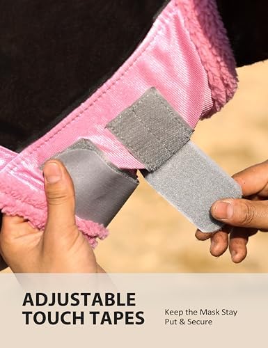 Harrison Howard Horse Fly Mask UV Protective Fine Mesh with Extra Wool Soft Touch on Skin Fly and UV Protection Light Pink-Black L