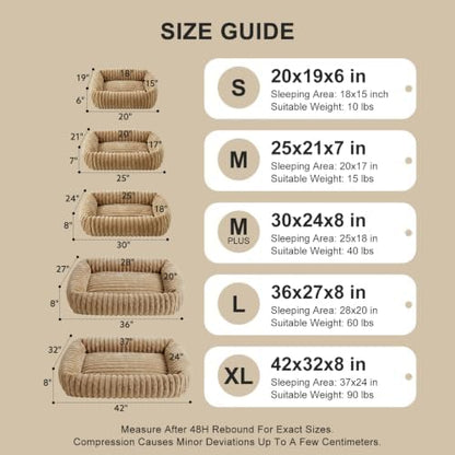 FURTIME Dog Bed for Small Medium Dog, Washable Orthopedic Pet Bed with Removable Cover, Rectangle Soft Calming Sleeping Puppy Bed Durable Pet Cuddler with Anti-Slip Bottom, Beige, M (25"x21"x7")