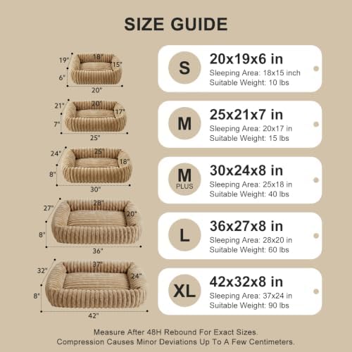 FURTIME Dog Bed Medium Size Dog, Washable Orthopedic Pet Bed with Removable Cover, Rectangle Soft Calming Sleeping Puppy Bed Durable Pet Cuddler with Anti-Slip Bottom, Beige, M Plus (30"x24"x8")