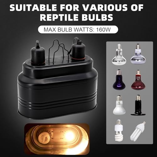 MECESOR Dual Reptile Lamp Fixture with Independent Switches, UVB & Basking Bulb Holder for Glass Terrarium Habitat - Reptile Light Fixture for Bearded Dragons,Turtles,Snakes & Lizards