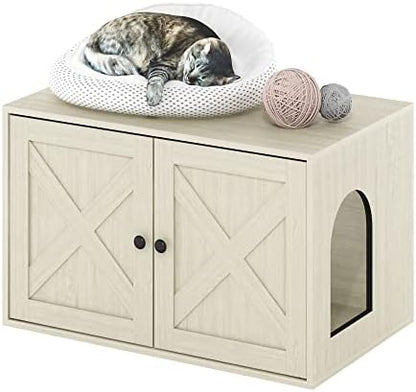 Furinno PELI Farmhouse Style Cat Litter Box Enclosure, White Wash