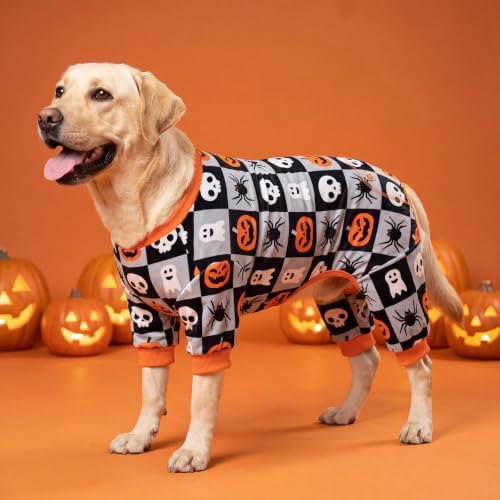 KYEESE Dog Halloween Pajamas for Medium Large Dogs, Checkered Pumpkin Ghost