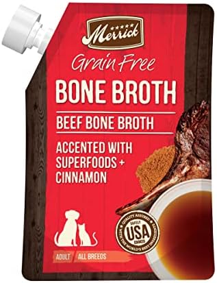 Merrick Grain Free Beef Bone Broth Dog and Cat Food Topper, 16 oz Pouch