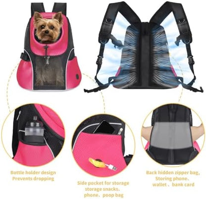 WOYYHO Pet Dog Carrier Backpack, Ventilated Mesh Small Dog Front Backpack