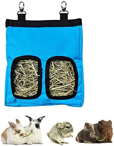 RIOUSSI Guinea Pig Hay Feeder, Hanging Rabbit Hay Feeder Bag. Blue