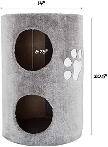 20.5-Inch Cat Condo - 2 Story Cat House with Sisal Scratch Pad, Barrel Shaped Pet House Covered in Soft Fabric by PETMAKER (Gray)