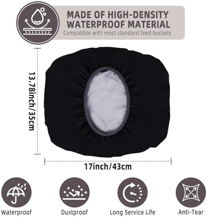 2-5 Gallon Horse Bucket Cover, Waterproof Horse Feed Bucket Cover, Lightweight and Easy to Use (Excluding Bucket, Black)