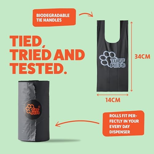 Tuff Pets Certified Compostable Dog Poop Bags with Handles, 12 Thick Rolls