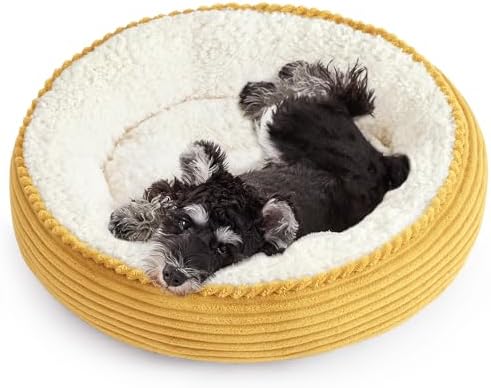 Love's cabin Round Donut Cat and Dog Cushion Bed, 24in Pet Bed for Small or Medium Dogs, Anti-Slip & Water-Resistant Bottom, Soft Durable Fabric Pet Beds, Washable Calming Cat Bed Yellow